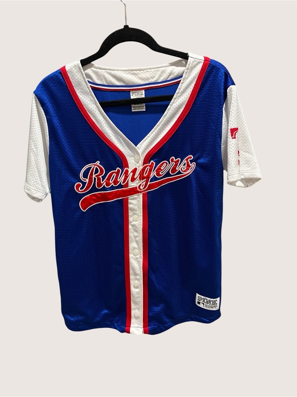 PINK Victoria's Secret Blue, White & Red 'Rangers' Baseball Jersey